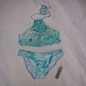 Tie Dye Blue High Neck Bikini Set